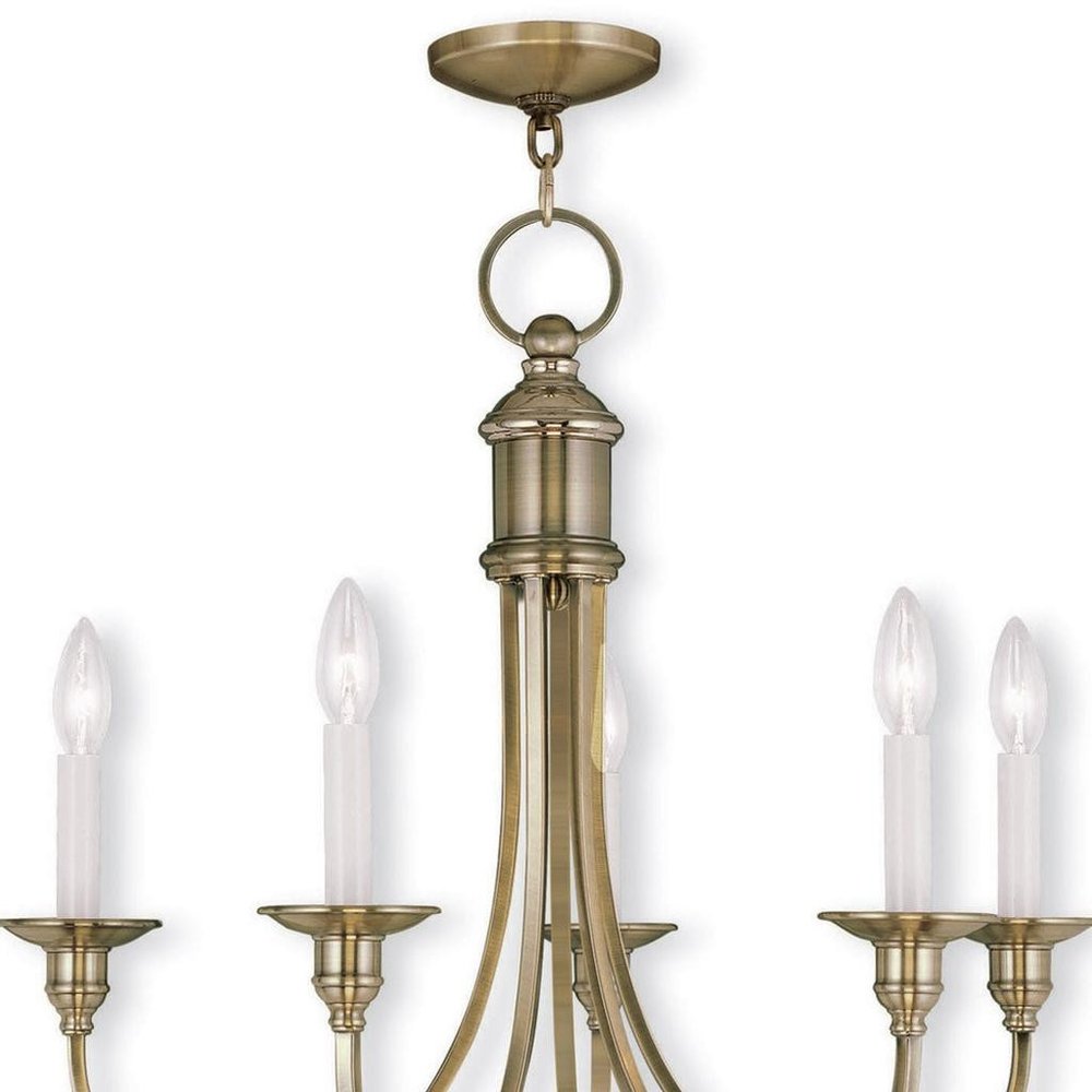 Antiqued Brass Five Light Metal Dimmable Chandelier With Shades HomeRoots