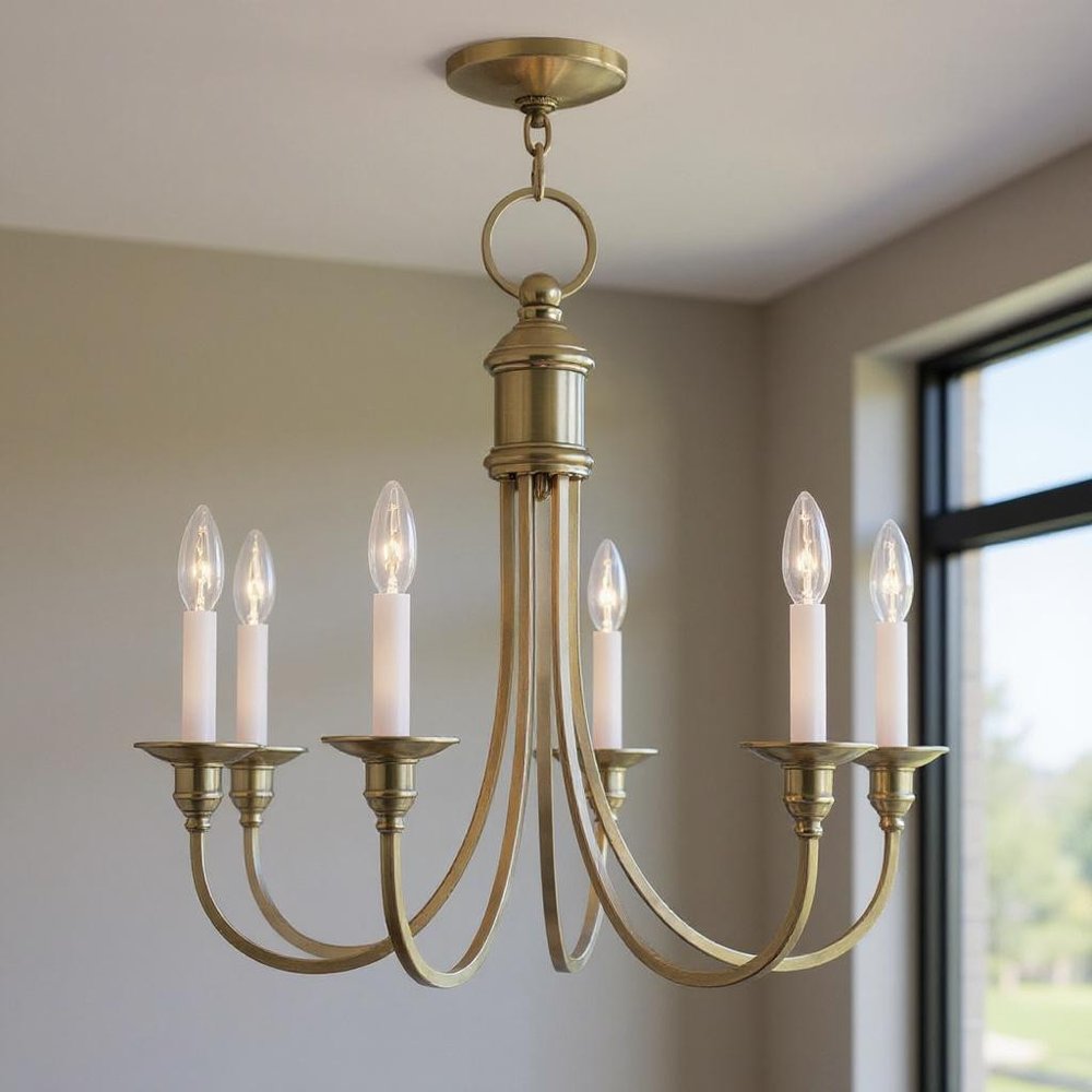 Antiqued Brass Five Light Metal Dimmable Chandelier With Shades HomeRoots