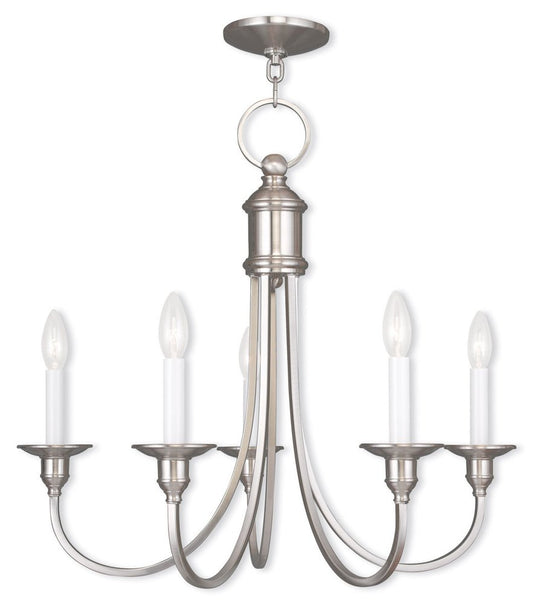 Nickel Five Light Metal Dimmable Chandelier With Shades HomeRoots