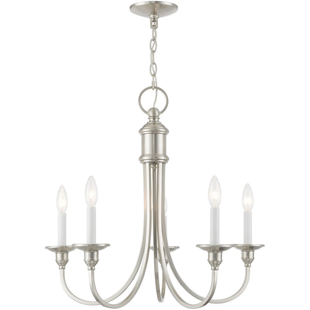 Nickel Five Light Metal Dimmable Chandelier With Shades HomeRoots