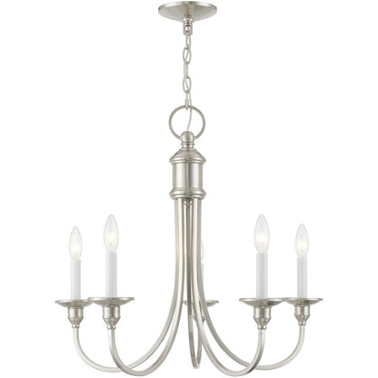 Nickel Five Light Metal Dimmable Chandelier With Shades HomeRoots