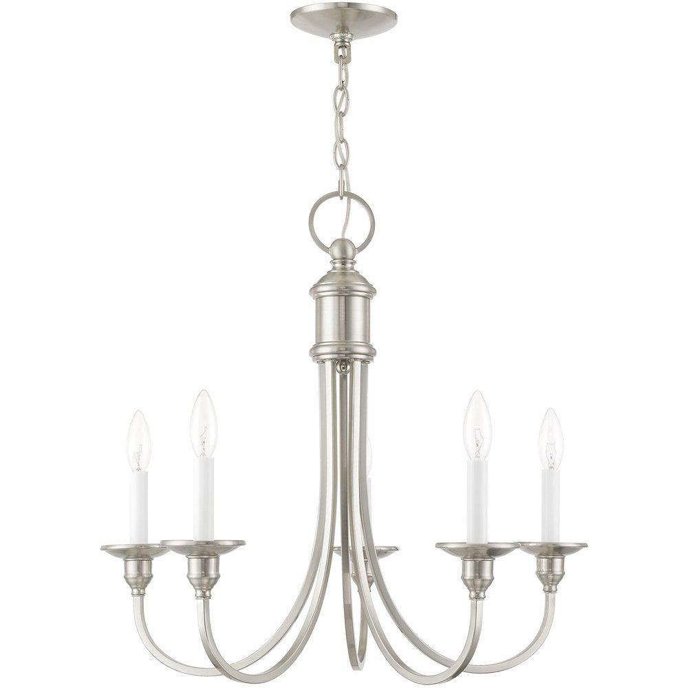 Nickel Five Light Metal Dimmable Chandelier With Shades HomeRoots