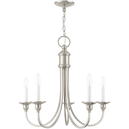 Nickel Five Light Metal Dimmable Chandelier With Shades HomeRoots