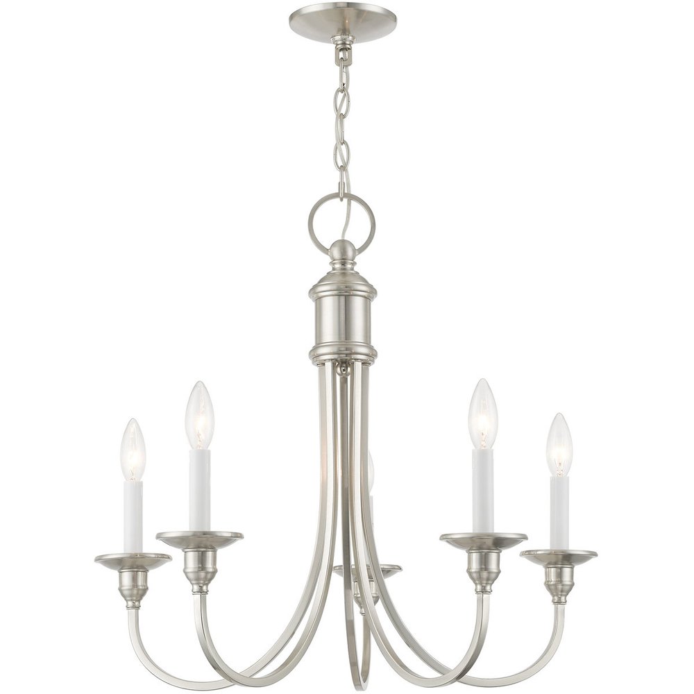 Nickel Five Light Metal Dimmable Chandelier With Shades HomeRoots
