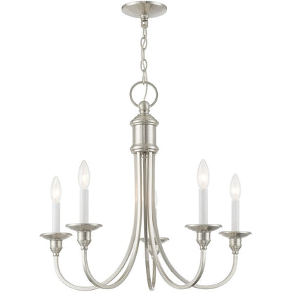 Nickel Five Light Metal Dimmable Chandelier With Shades HomeRoots