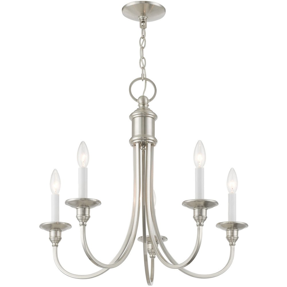 Nickel Five Light Metal Dimmable Chandelier With Shades HomeRoots
