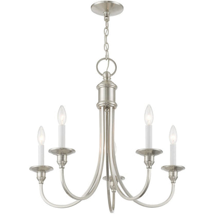 Nickel Five Light Metal Dimmable Chandelier With Shades HomeRoots