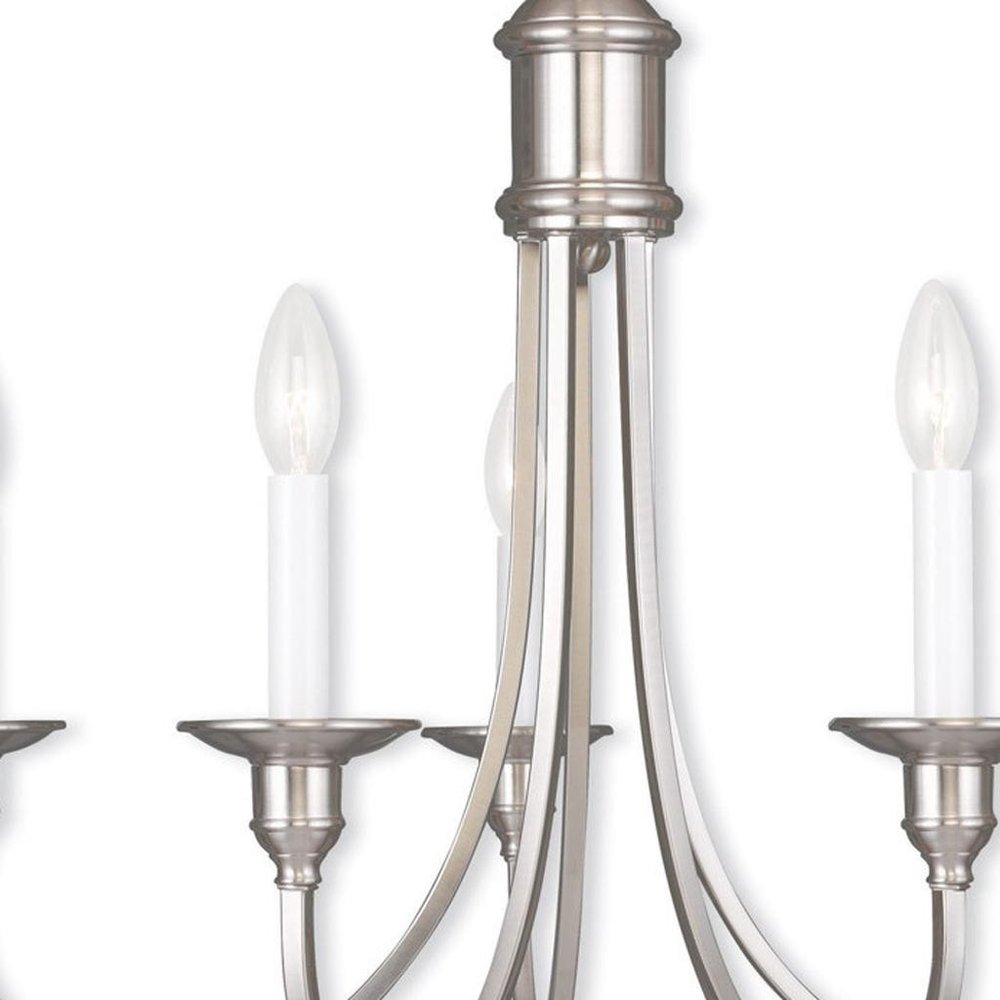 Nickel Five Light Metal Dimmable Chandelier With Shades HomeRoots