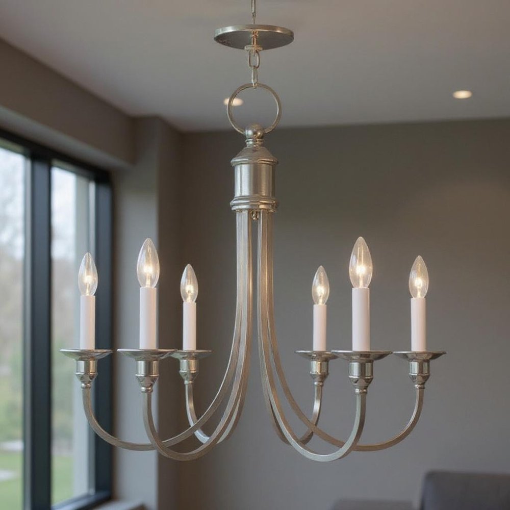 Nickel Six Light Metal Dimmable Chandelier With Shades HomeRoots