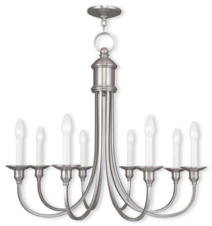 Nickel Eight Light Metal Dimmable Chandelier With Shades HomeRoots