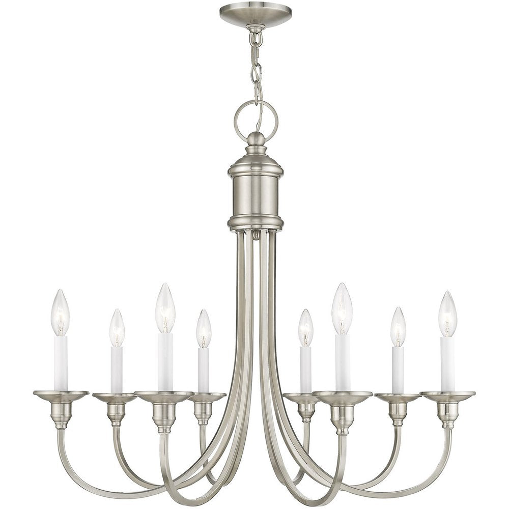 Nickel Eight Light Metal Dimmable Chandelier With Shades HomeRoots