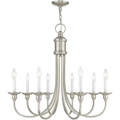 Nickel Eight Light Metal Dimmable Chandelier With Shades HomeRoots