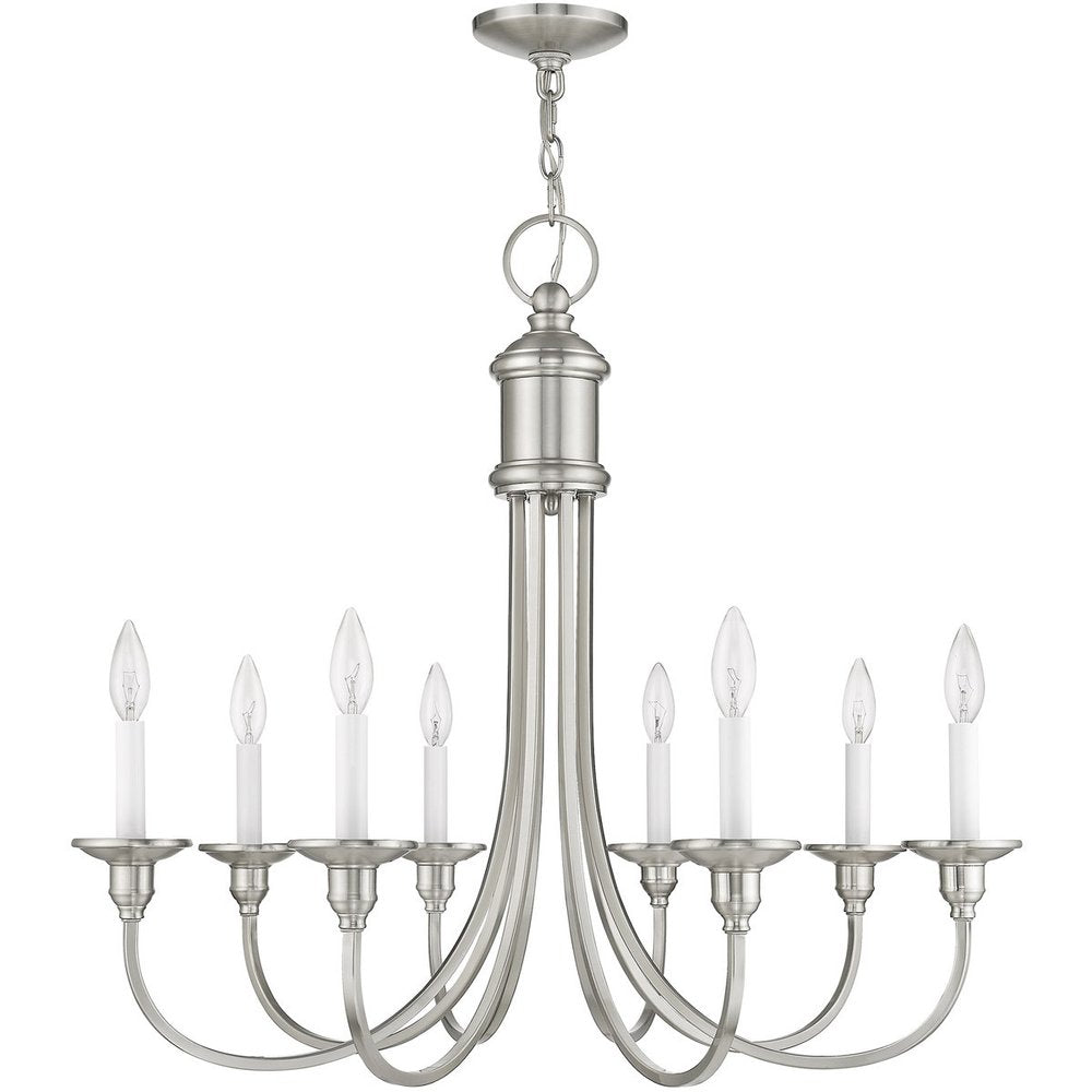 Nickel Eight Light Metal Dimmable Chandelier With Shades HomeRoots