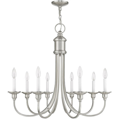 Nickel Eight Light Metal Dimmable Chandelier With Shades HomeRoots