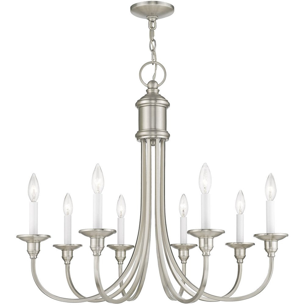 Nickel Eight Light Metal Dimmable Chandelier With Shades HomeRoots