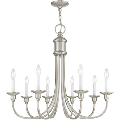 Nickel Eight Light Metal Dimmable Chandelier With Shades HomeRoots