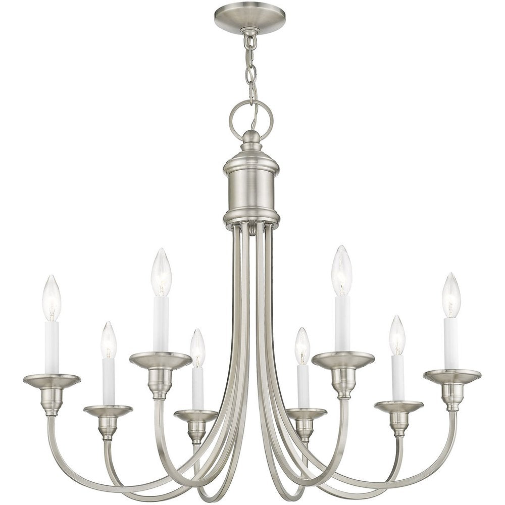 Nickel Eight Light Metal Dimmable Chandelier With Shades HomeRoots