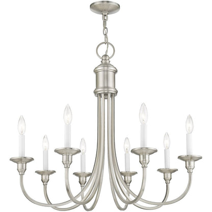 Nickel Eight Light Metal Dimmable Chandelier With Shades HomeRoots