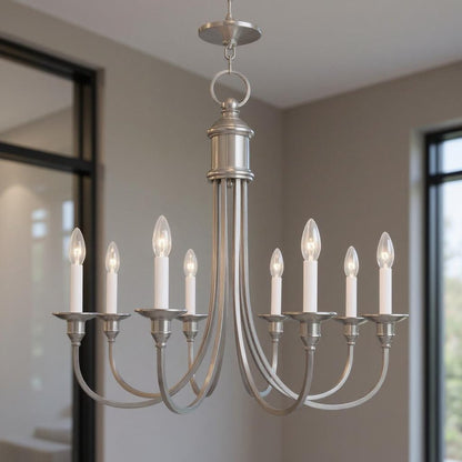 Nickel Eight Light Metal Dimmable Chandelier With Shades HomeRoots
