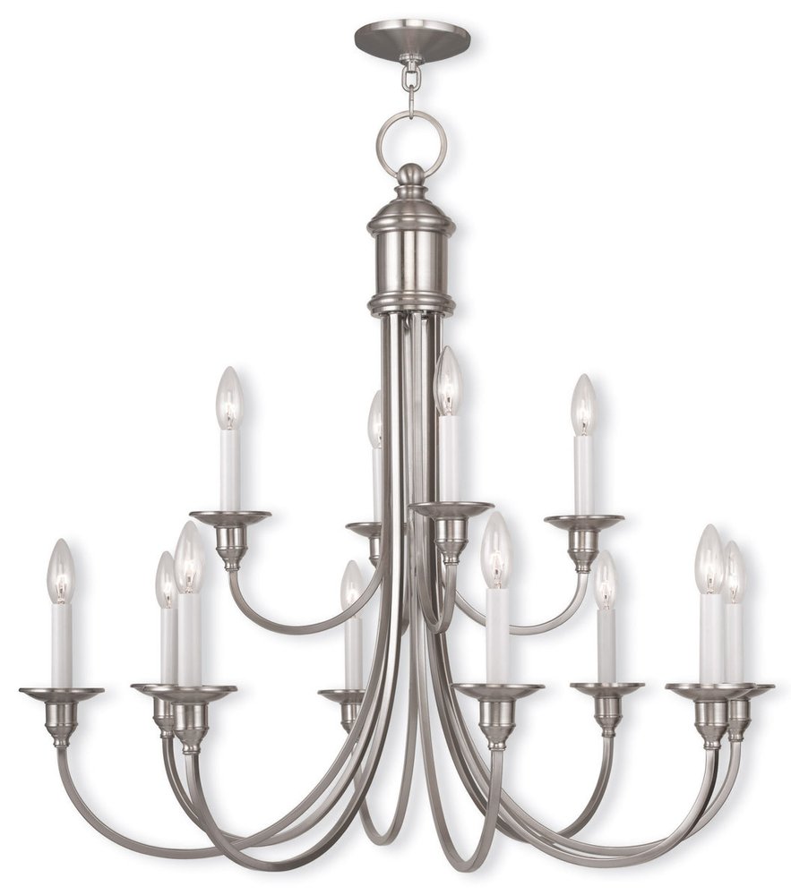 Nickel Twelve Light Metal Dimmable Chandelier With Shades HomeRoots