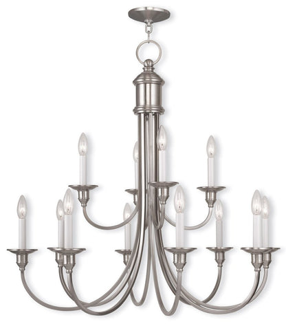Nickel Twelve Light Metal Dimmable Chandelier With Shades HomeRoots