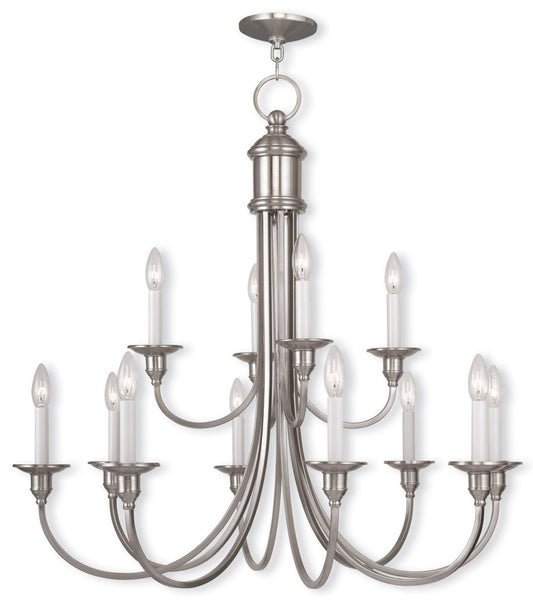 Nickel Twelve Light Metal Dimmable Chandelier With Shades HomeRoots