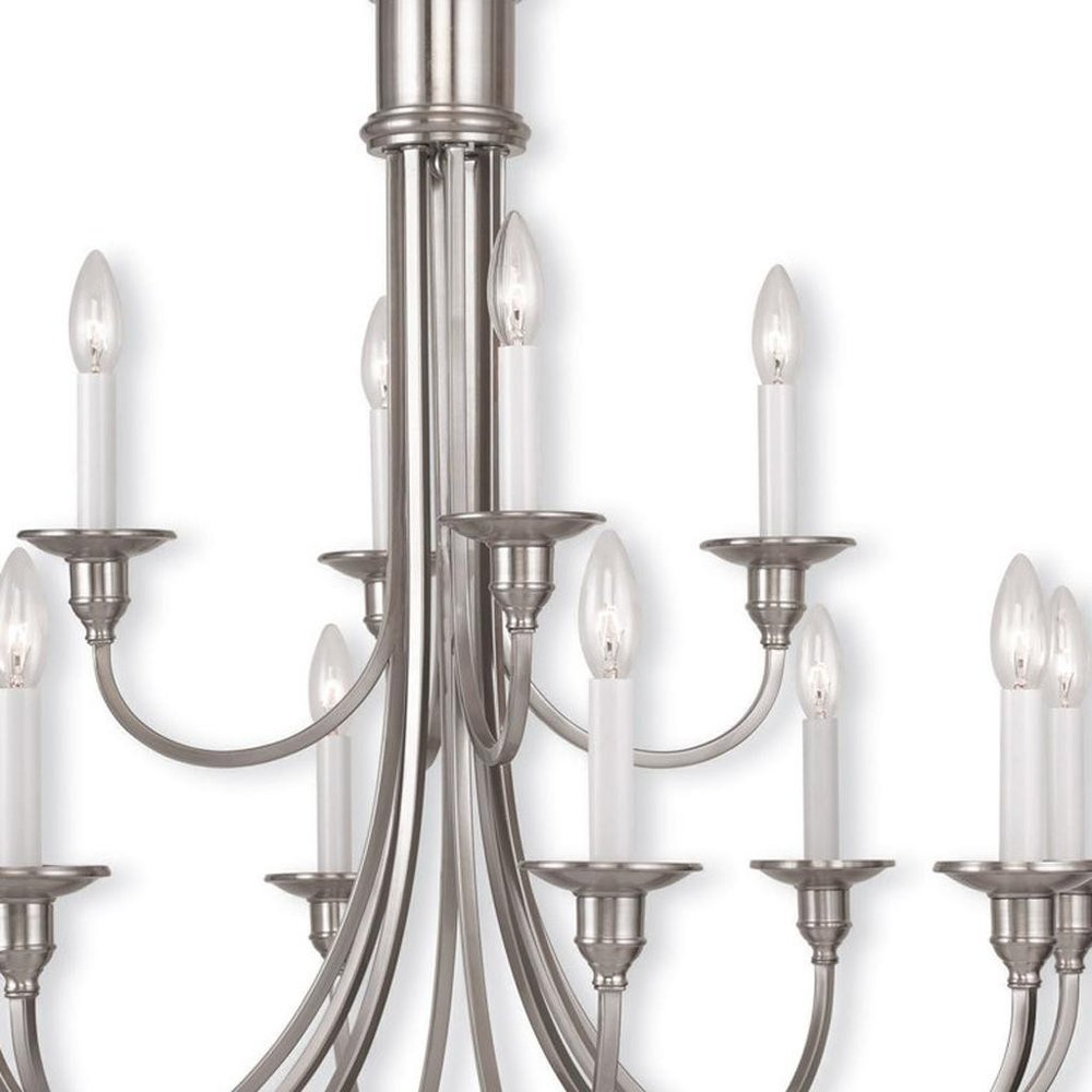 Nickel Twelve Light Metal Dimmable Chandelier With Shades HomeRoots