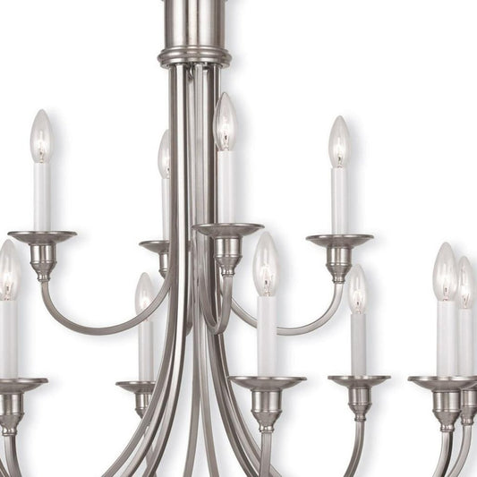 Nickel Twelve Light Metal Dimmable Chandelier With Shades HomeRoots
