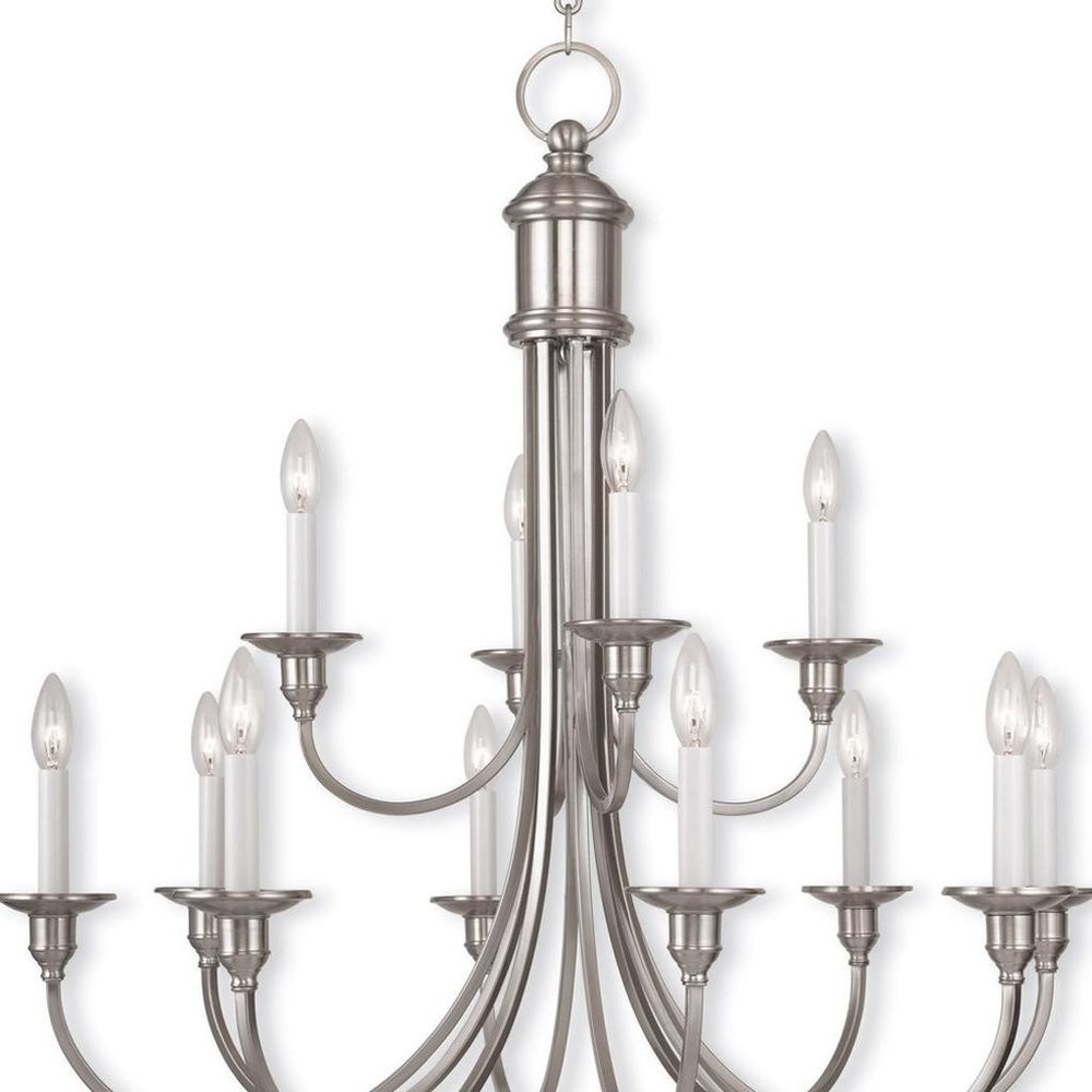 Nickel Twelve Light Metal Dimmable Chandelier With Shades HomeRoots