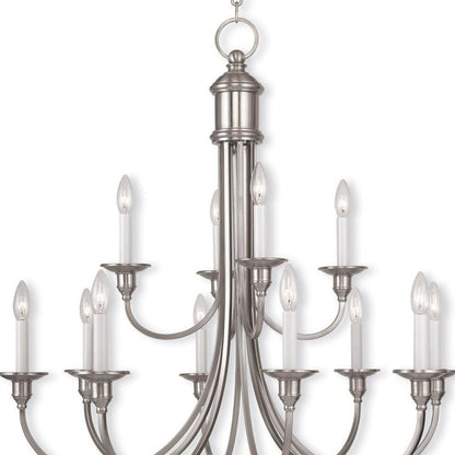 Nickel Twelve Light Metal Dimmable Chandelier With Shades HomeRoots