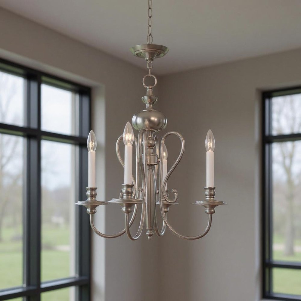 Nickel Four Light Metal Dimmable Chandelier With Shades HomeRoots