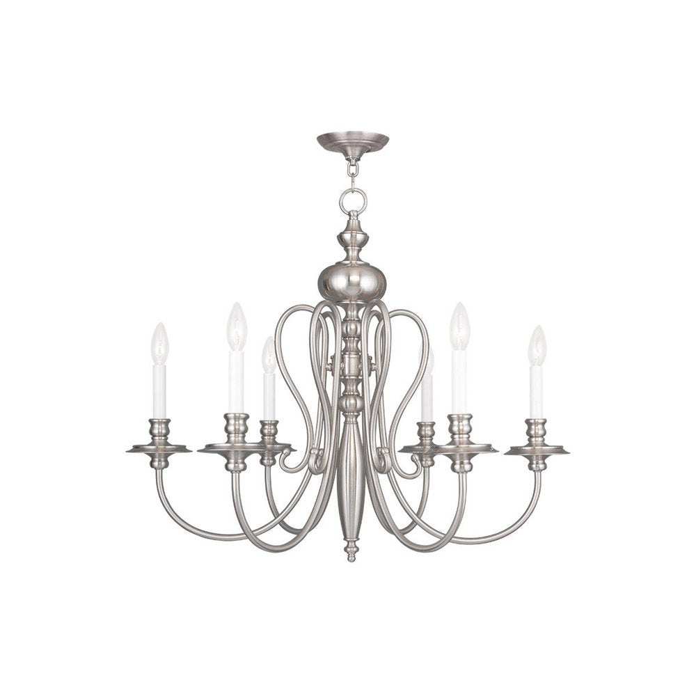 Nickel Six Light Metal Dimmable Chandelier With Shades HomeRoots