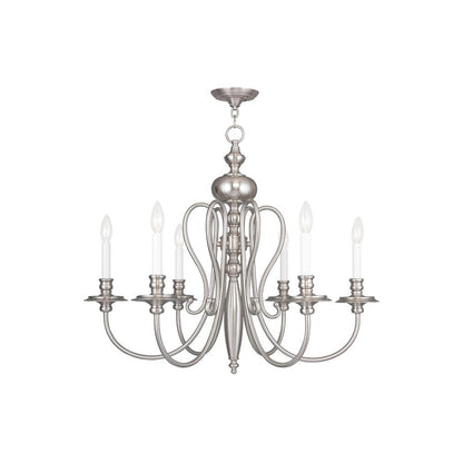 Nickel Six Light Metal Dimmable Chandelier With Shades HomeRoots