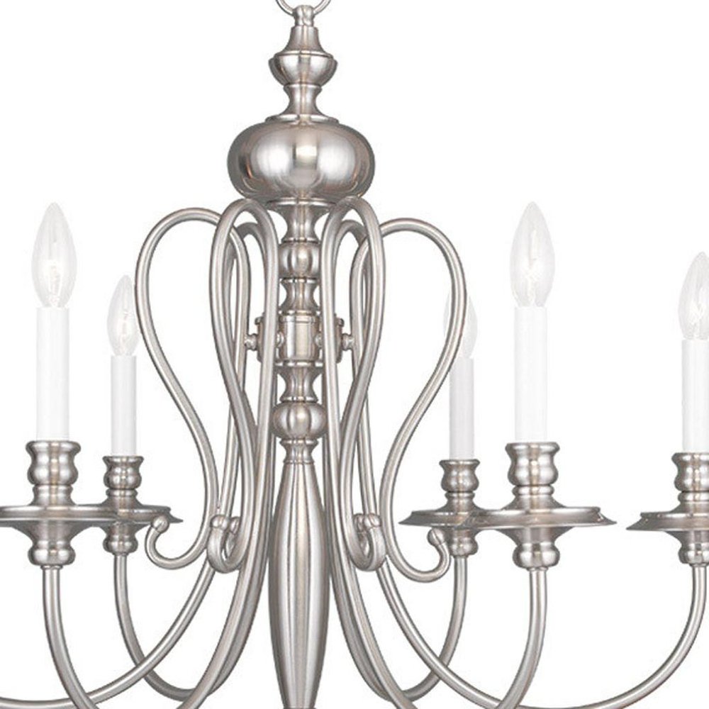 Nickel Six Light Metal Dimmable Chandelier With Shades HomeRoots
