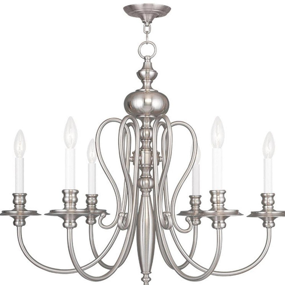 Nickel Six Light Metal Dimmable Chandelier With Shades HomeRoots