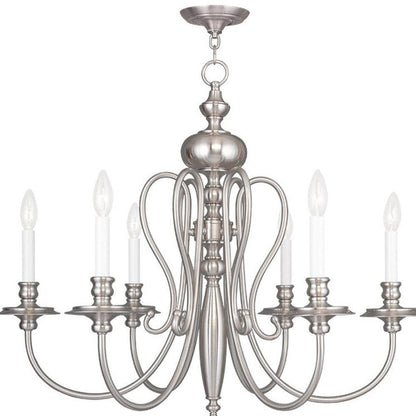 Nickel Six Light Metal Dimmable Chandelier With Shades HomeRoots