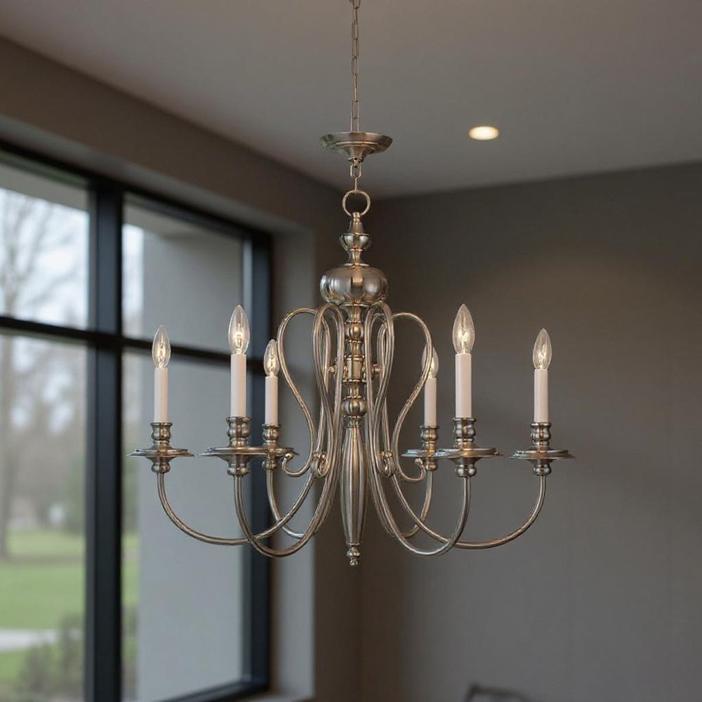 Nickel Six Light Metal Dimmable Chandelier With Shades HomeRoots