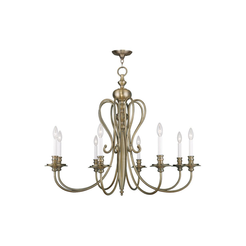 Antiqued Brass Eight Light Metal Dimmable Chandelier With Shades HomeRoots