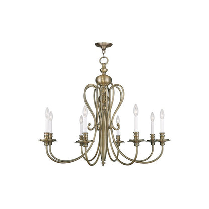 Antiqued Brass Eight Light Metal Dimmable Chandelier With Shades HomeRoots