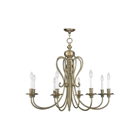 Antiqued Brass Eight Light Metal Dimmable Chandelier With Shades HomeRoots