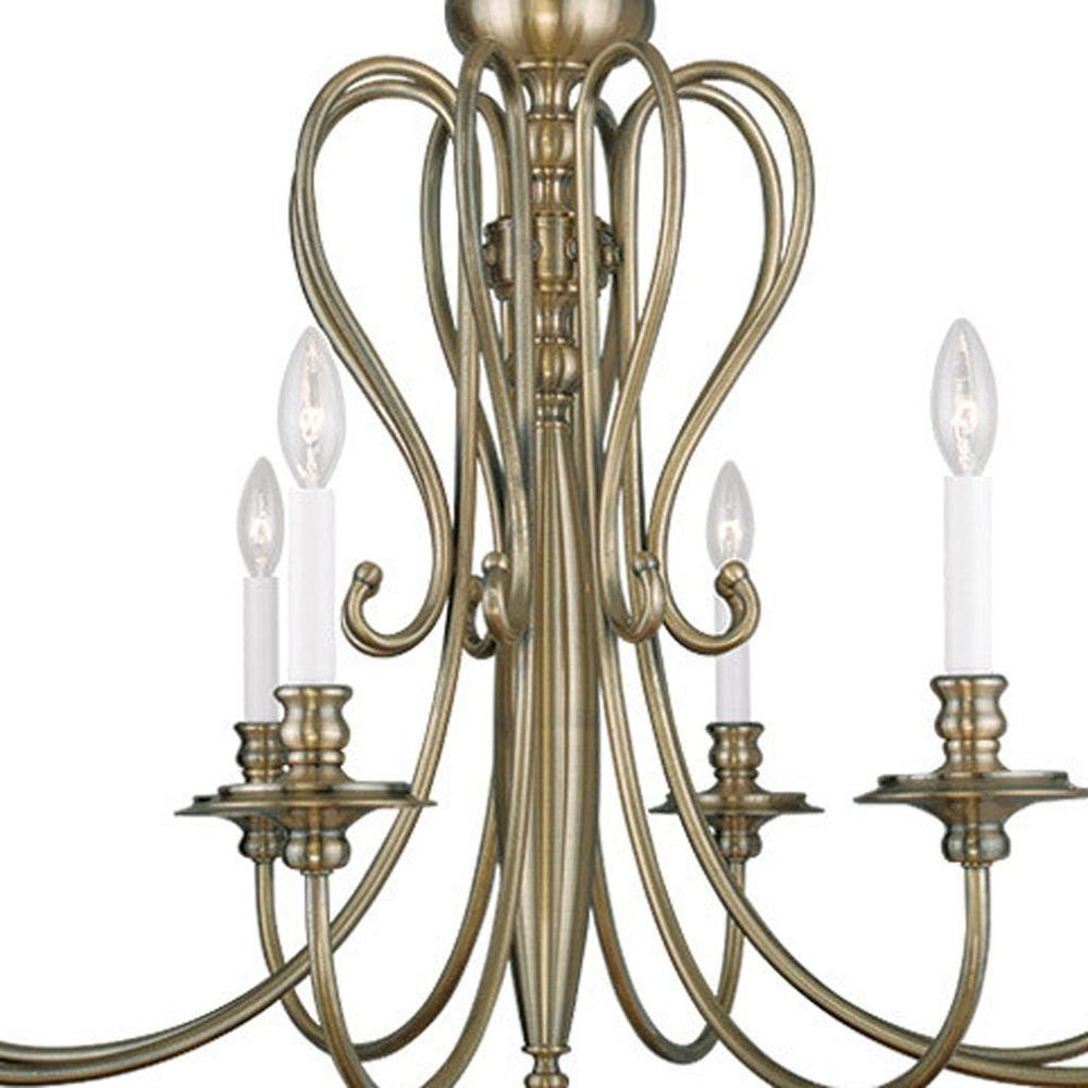 Antiqued Brass Eight Light Metal Dimmable Chandelier With Shades HomeRoots