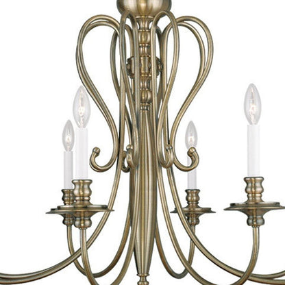 Antiqued Brass Eight Light Metal Dimmable Chandelier With Shades HomeRoots