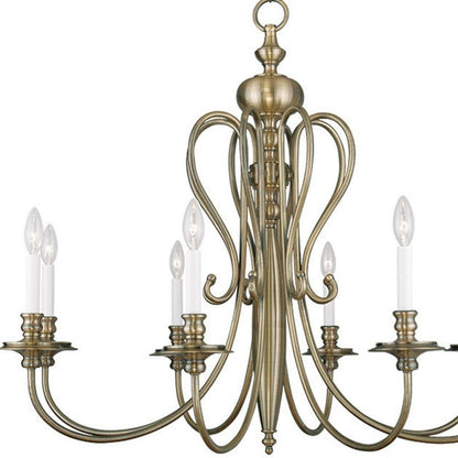 Antiqued Brass Eight Light Metal Dimmable Chandelier With Shades HomeRoots