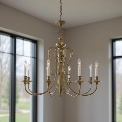 Antiqued Brass Eight Light Metal Dimmable Chandelier With Shades HomeRoots