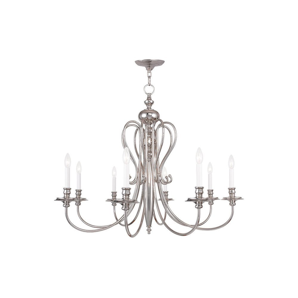 Nickel Eight Light Metal Dimmable Chandelier With Shades HomeRoots