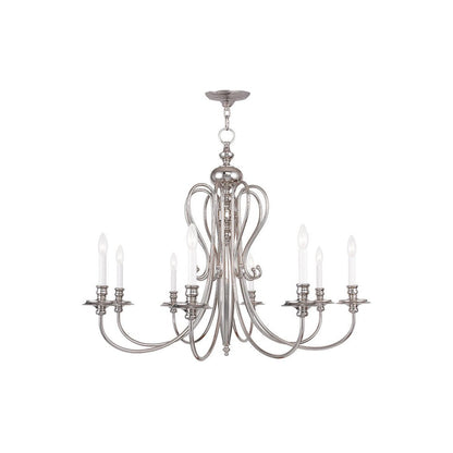Nickel Eight Light Metal Dimmable Chandelier With Shades HomeRoots