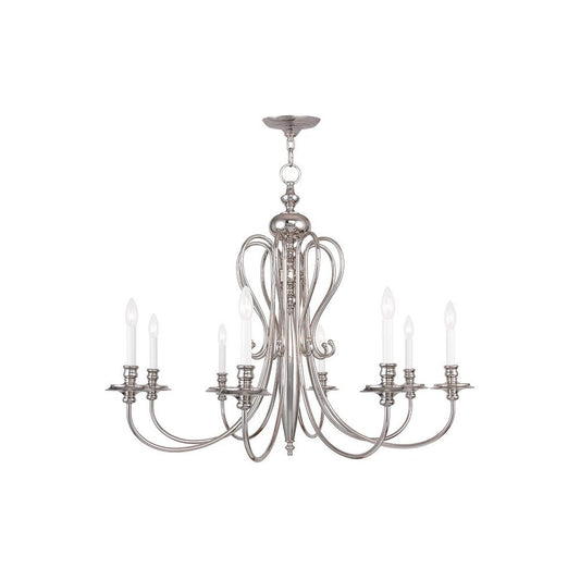 Nickel Eight Light Metal Dimmable Chandelier With Shades HomeRoots