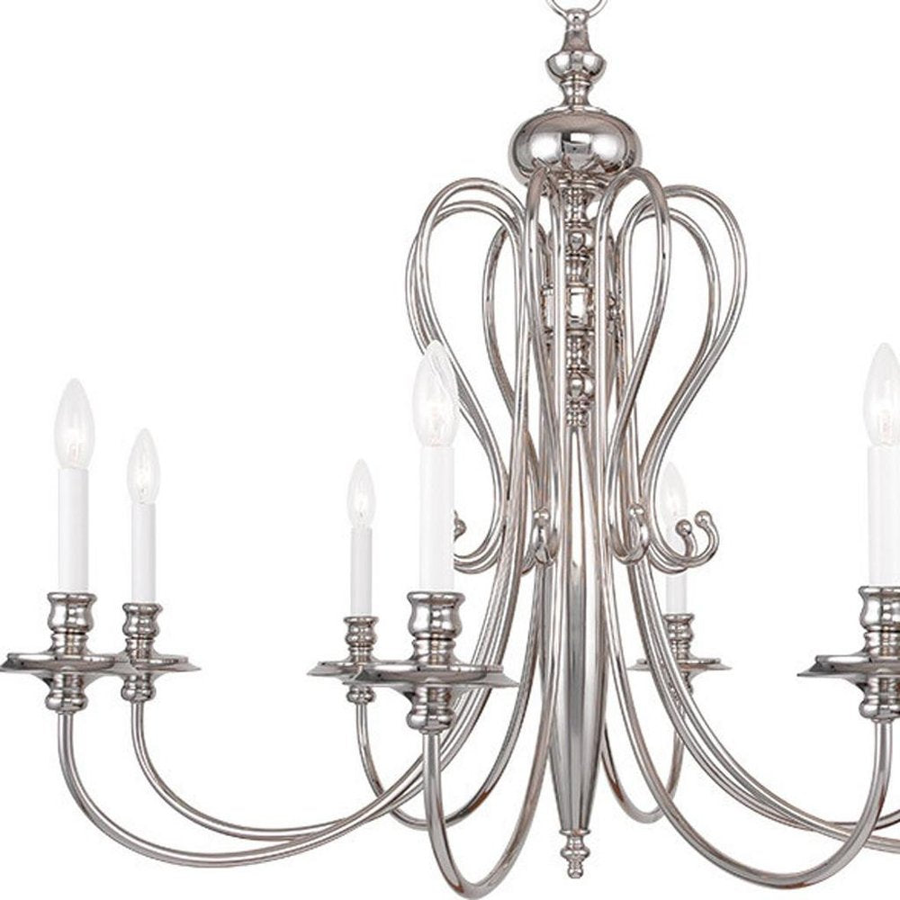 Nickel Eight Light Metal Dimmable Chandelier With Shades HomeRoots