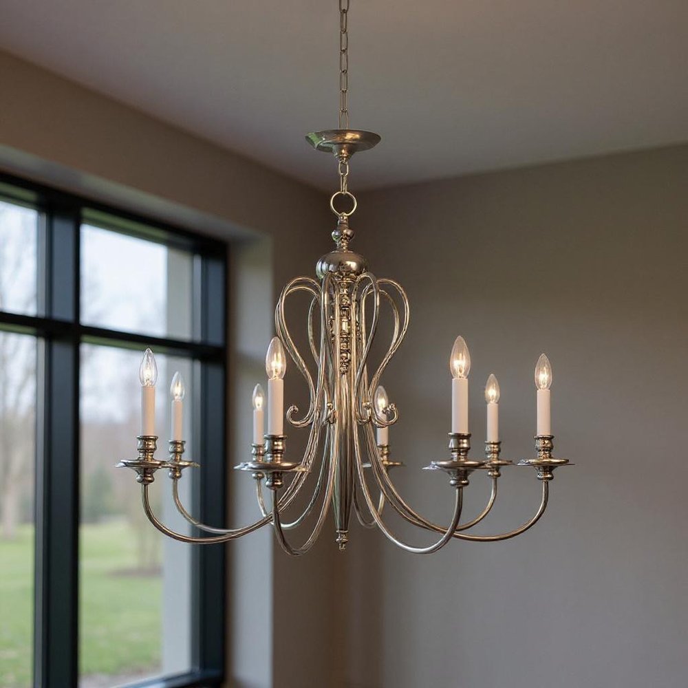 Nickel Eight Light Metal Dimmable Chandelier With Shades HomeRoots