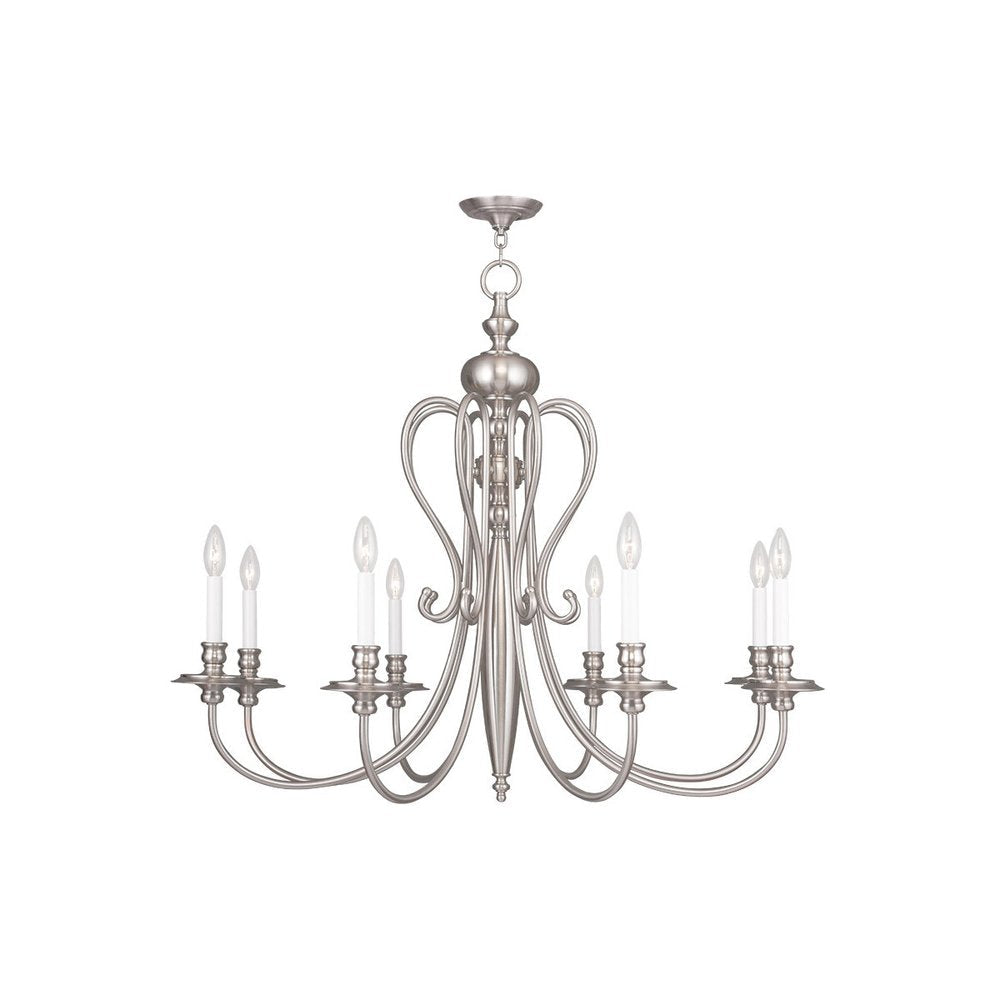 Nickel Eight Light Metal Dimmable Chandelier With Shades HomeRoots